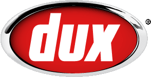 Dux logo for hot water heaters, servicing Bribie Island